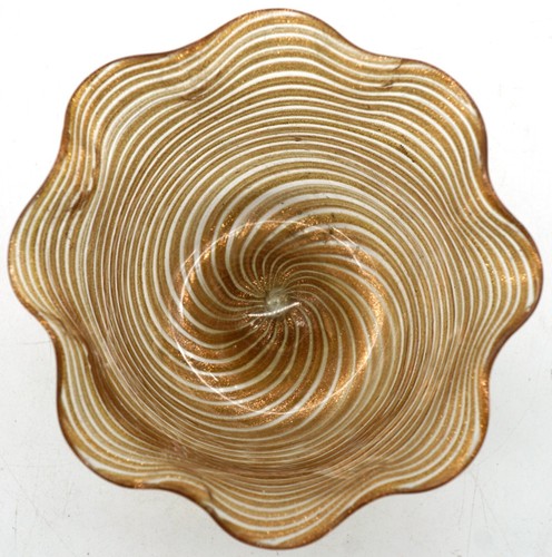 Venetian Art Glass Handkerchief Vase Swirls of Sparkling Goldstone Lutz ~ Video - Picture 8 of 10