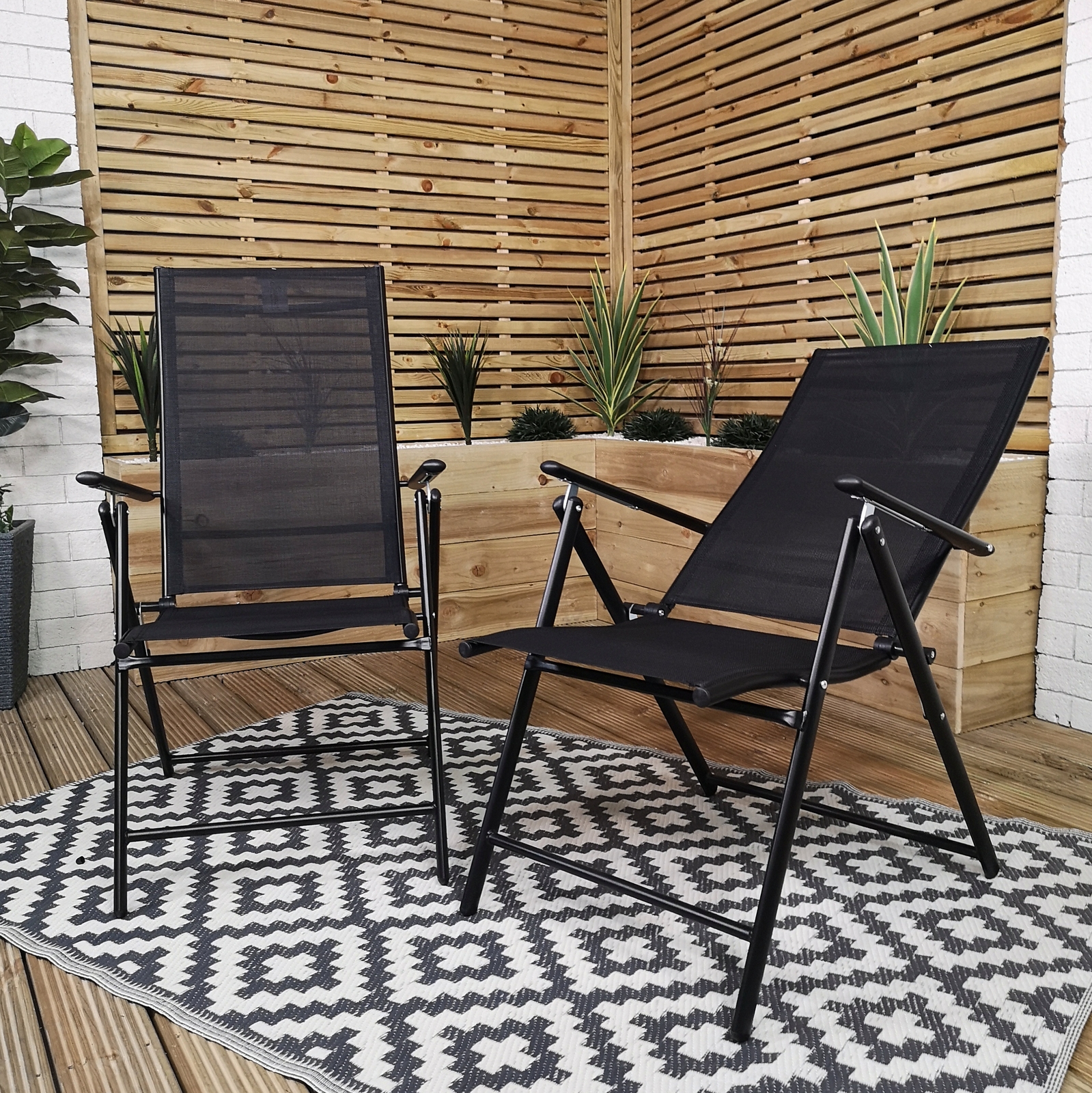 6 Person Rectangular Glass Top Patio Table Chairs With Black Parasol