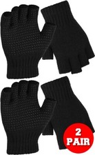 Boys Girls Gloves Childrens Fingerless Stretch Half Finger Black Gripper 2 pair