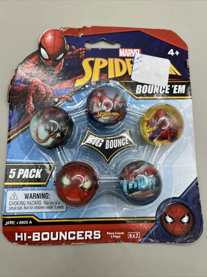 MARVEL SPIDERMAN BOUNCE 'EM 5 PACK HI-BOUNCERS BALLS