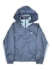 VTG 80s Nike Track Jacket Mens M Black & Grey Removable Hood Logo Swoosh Check