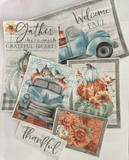 Set of 5 XL Harvest Holiday Patches - Iron On Fabric Appliqués for Fall crafting