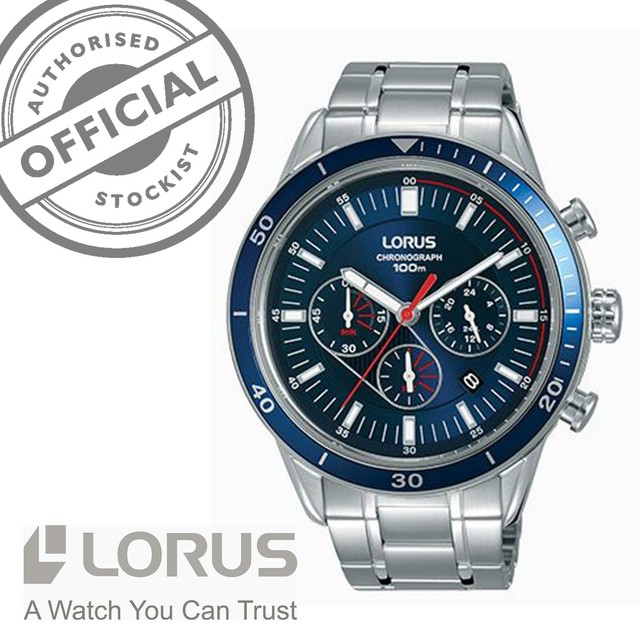 lorus men's blue dial chronograph watch