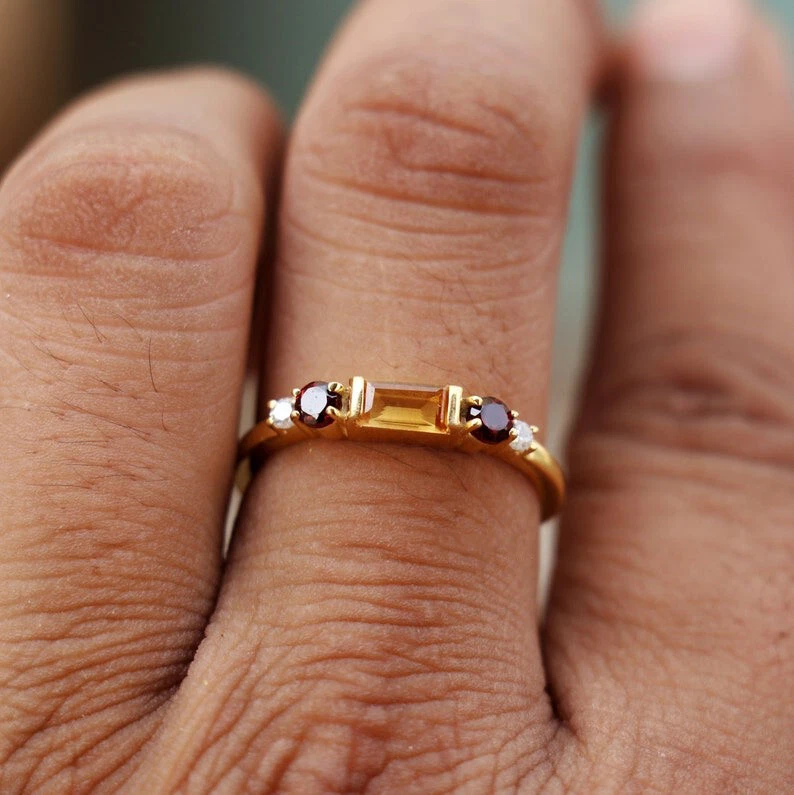Citrine & Garnet Ring 925 Sterling Silver Ring Wedding Gift Promise Ring For Her - Image 3 of 4