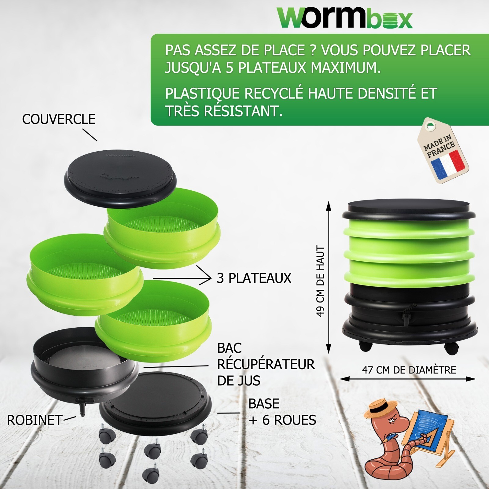 Lombricomposteur WormBox 3 plateaux anti odeur pour un engrais maison - 2