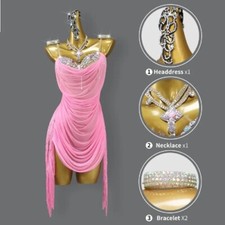 Women's Latin Dance Dress Standard Ball Competition Skirt Line Sexy Fashion SZ