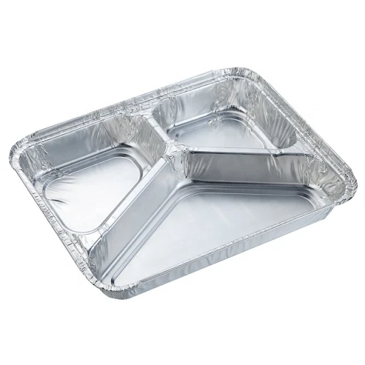 [Set of 250] 3 Compartment Aluminium Foil Containers with Lids Food Storage Tray