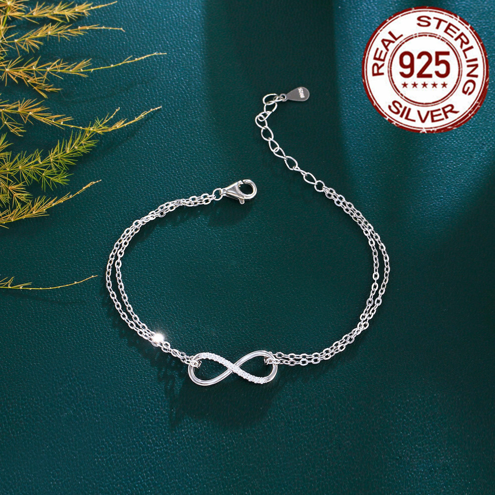 Elegant Cubic Zircon Infinity Charm 925 Sterling Silver Chain