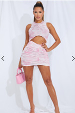 Ladies Tie Dye Dress Pretty Little Thing Pink White Cut Out Mini Stretch Size 10