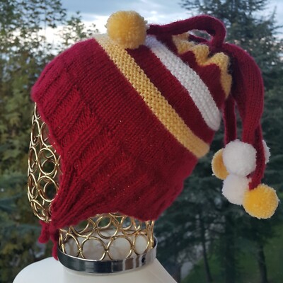 Joker Knitted Kids Ear Flap Beanie Hats Crochet Chunky Bobble Pom Pom Hat Beret