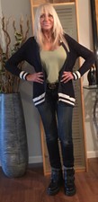Free People Jacket Zip Up Blue Cream Linen Cotton Oversize Embroidered Size M
