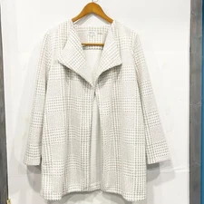Calvin Klein Women Knit Cardigan Coat Long Sleeve Open Front Houndstooth plaid L