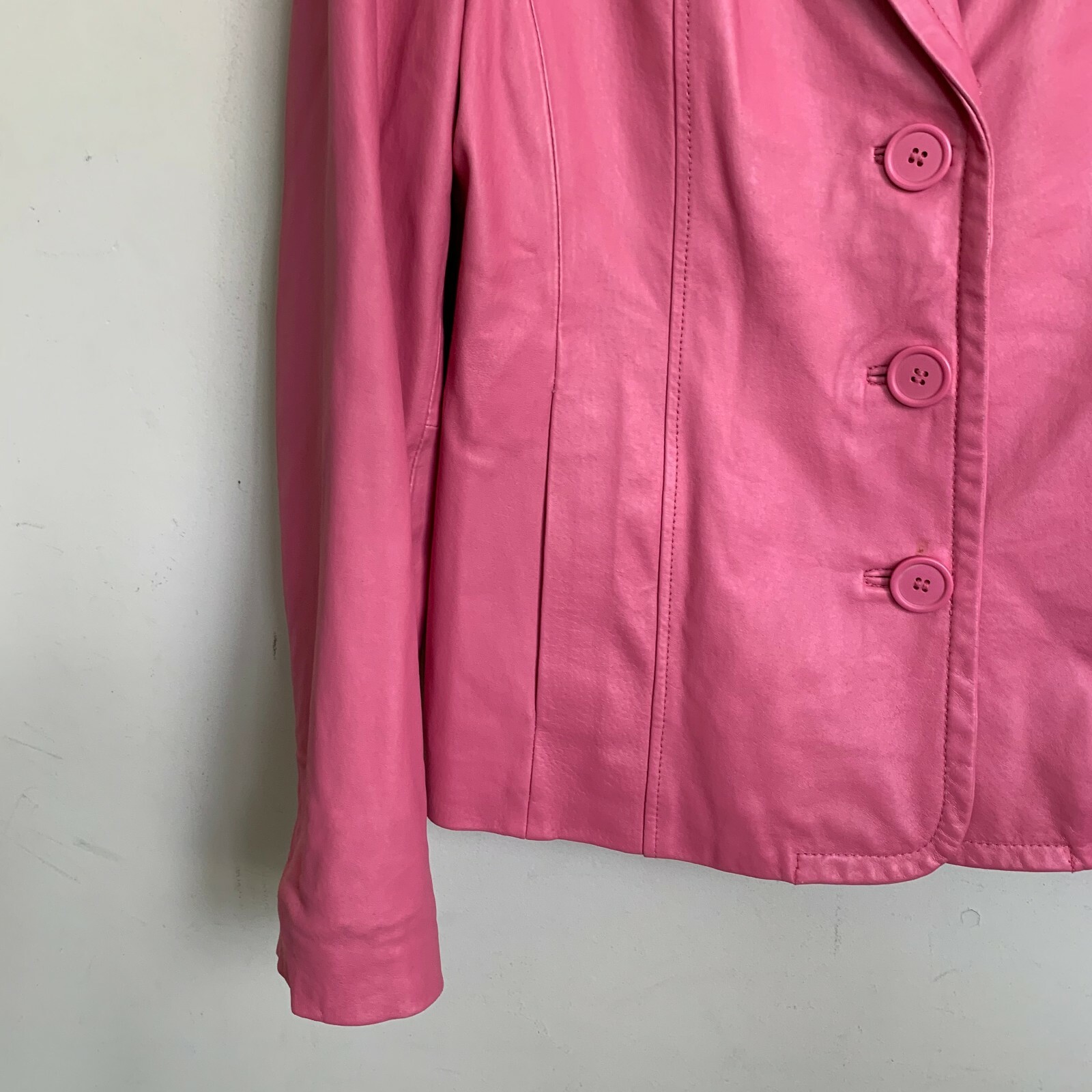 Dialogue Jacket Pink Leather Collared Buttons Poc… - image 5