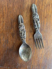 Reed & Barton Bunny Baby w carrot Fork & Spoon Silverplate 4.25” VTG Flatware