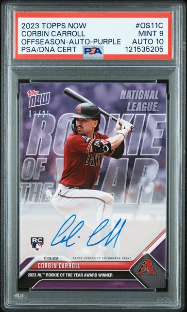 2023 TOPPS NOW OFFSEASON AUTO-PURPLE #OS11C CORBIN CARROLL RC /25 PSA 9 AUTO 10