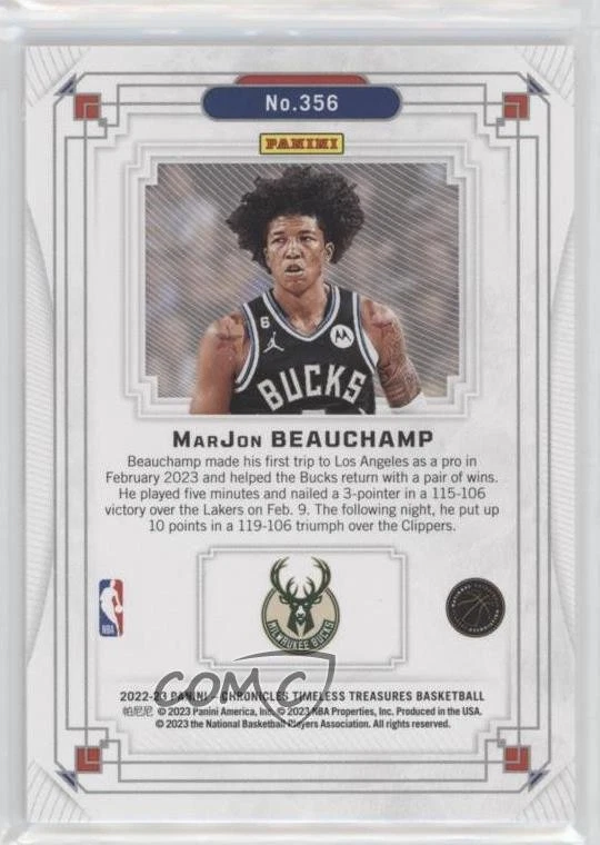 2022-23 Panini Chronicles Timeless Treasures Red /149 MarJon Beauchamp Rookie RC - Image 2 of 2