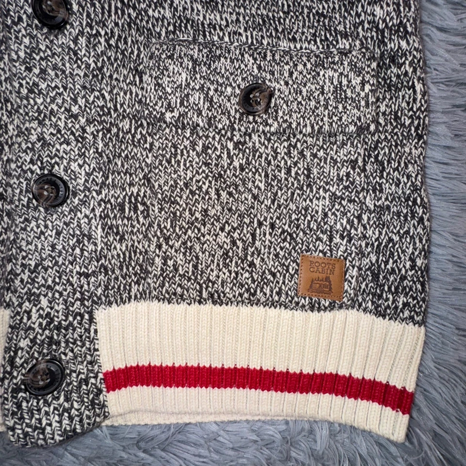 Cárdigan Suéter Cuello Chal Cabina Roots Para Hombre Grande Blanco Negro Tejido Pescador Foto 3 de 4