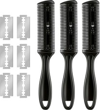3 Pcs Haircut Razor Comb Hair Cutting Comb with 12 Replacement Blades Double