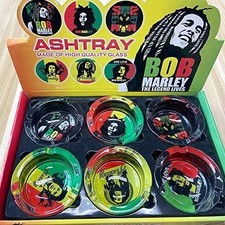 Glass Bob Marley Ashtray 3" x 1.5" – 6 Ct Display Assorted Designs Durable Glass