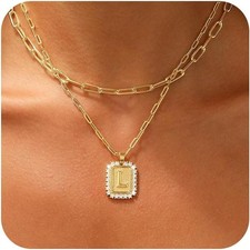 Gold Initial Necklaces for Women, 14K Plated Dainty Personalized Cute...