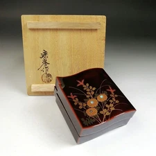 Akino Makie Tile Incense Container Shintani Urushiho F/S FEDEX