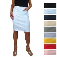 Ladies Knee Length Jeans Style Pencil Skirt Stretch Chino Casual Summer 8-20