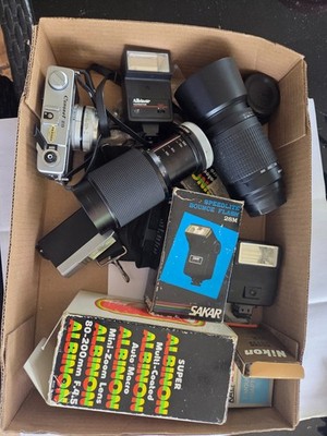 Vintage Canon Canonet 28 Camera Lot with Nikon Lens, Telephoto Lenses, Flashes..