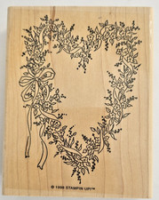 Stampin Up Floral Heart-Shaped Wreath 1998 Wood-Mounted Stamp 4.5" x 3.5