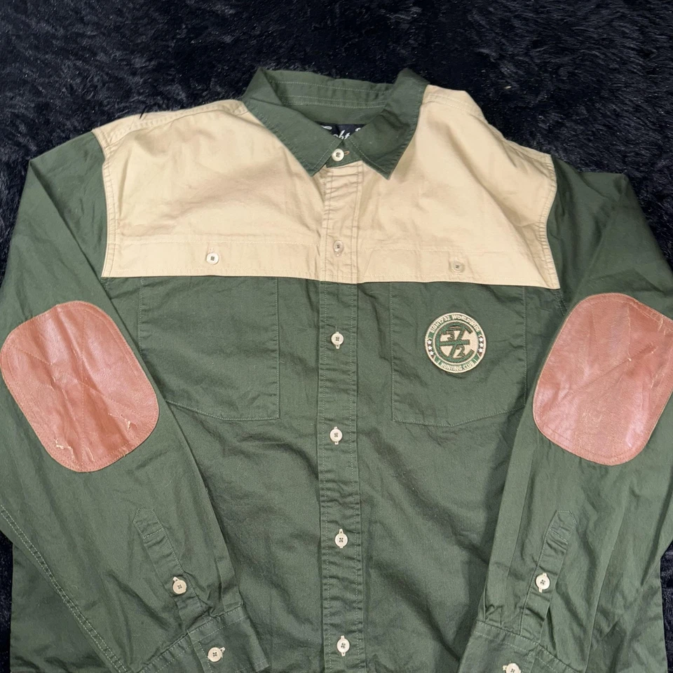 Camisa Eight 732 Para Hombres 2XL Verde Bronceado Abotonada Club de Caza Parche Codo Lona Foto 2 de 4