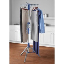 Mainstays Space-Saving 2-Tier Steel Tripod Hanging Clothes Drying Rack, Blue