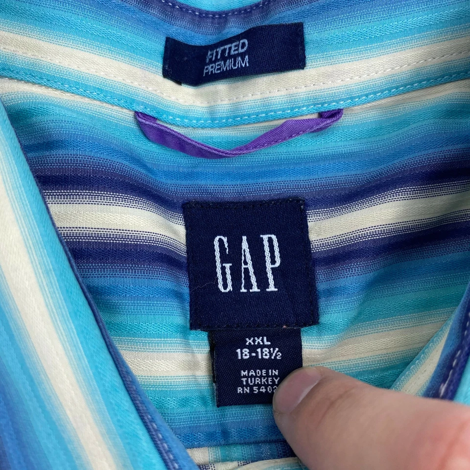 Gap Dress Shirt Mens 18/2XL Blue Purple Long Sleeve Fitted Striped Career Shirt - Image 3 of 4