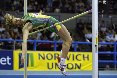 Antonella Di Martino of Italy clears bar in High Jump during Norwi- Old Photo