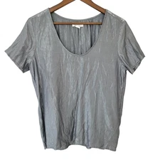 Velvet By Graham & Spencer Metallic Gray Scoop Neck Top Womens Sz M Short Sleeve