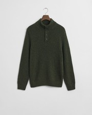 Image of GANT WOOL BLEND NEPPS HALF BUTTONED SWEATER IN COUNTRY GREEN SIZE M *RRP £155