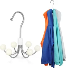 TOPIA HANGER Hoodie Hangers with 6 Wood Balls, 360°Swivel Purse 1-Pack, White 
