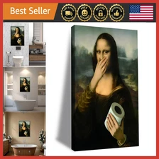 Vintage Funny Bathroom Wall Art - Mona Lisa Humor Canvas, Toilet Paper Prank Dec