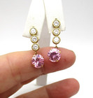 14K Yellow Gold Pink & Clear Stone Drop Earrings 3.3 Gr [E375] — photo 2