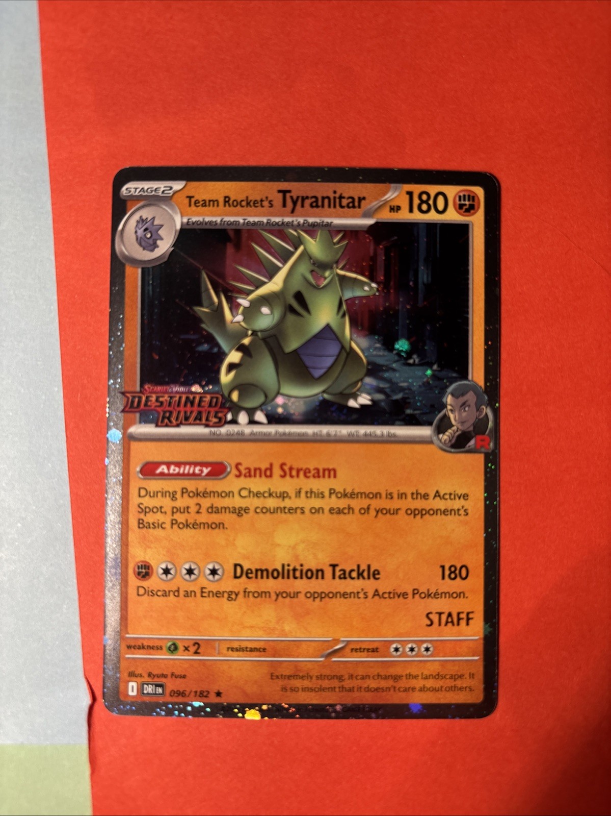 Pokémon TCG Team Rocket’s Tyranitar #96 Destined Rivals STAFF Stamped Mint