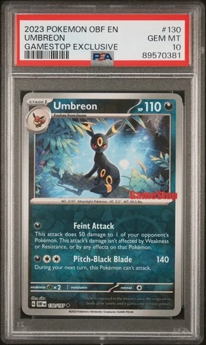 2023 Pokemon OBF Umbreon GameStop Exclusive Reverse Holo Promo #130 PSA 10