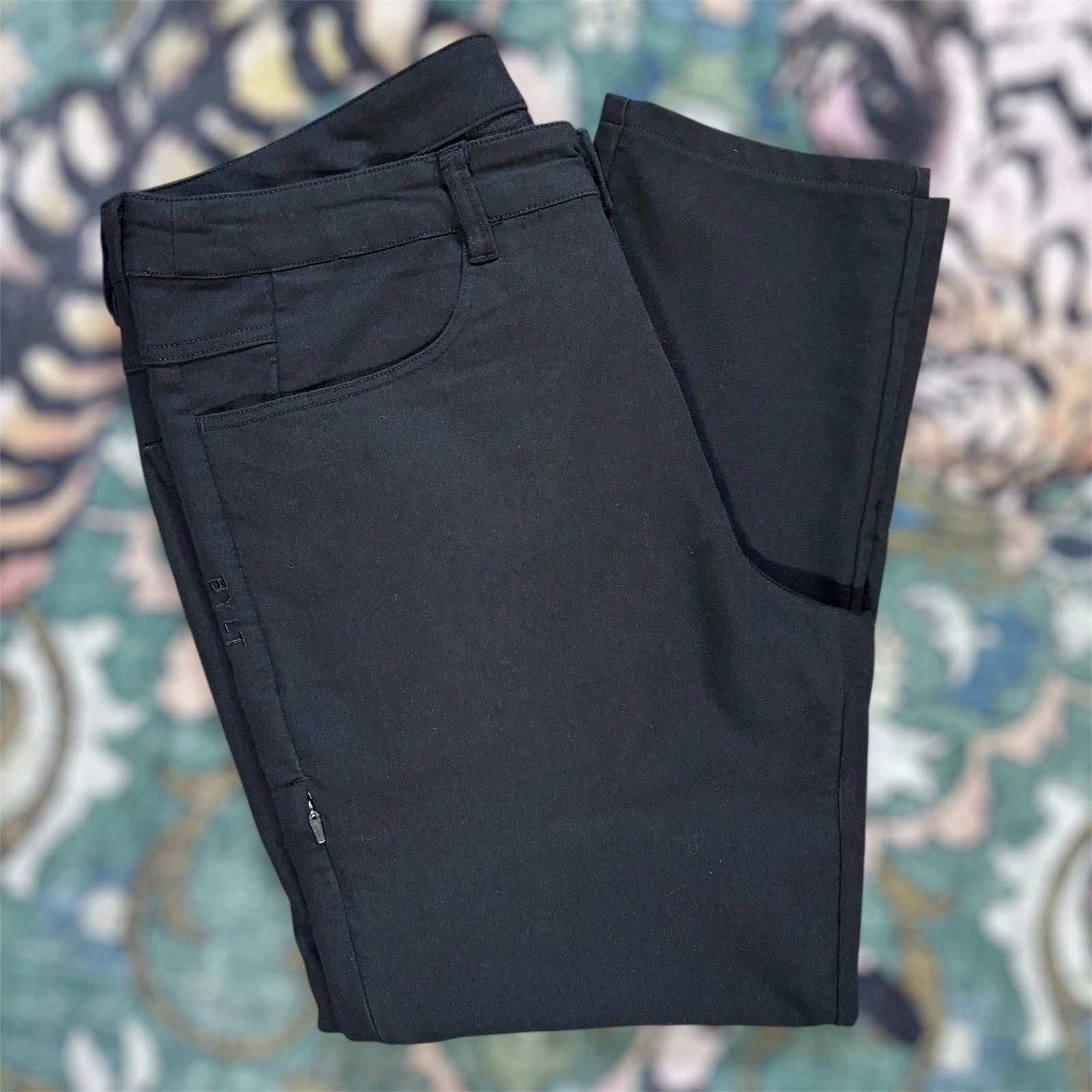 BYLT Basics Performance Chino Pants Stretch Tapered Wicking Black 34x27 Preppy