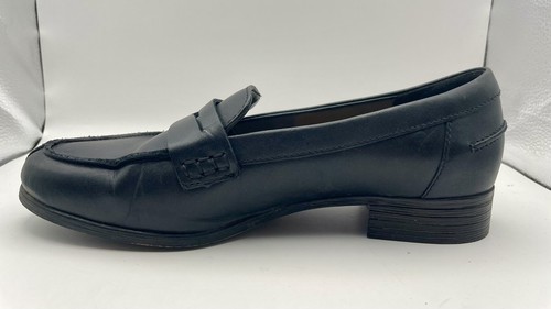 LADIES CLARKS SHOES SIZE 4E BLACK SLIP ON LEATHER LOW HEEL HAMBLE LOAFERS - Picture 4 of 11