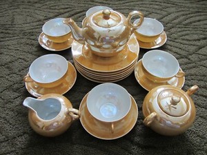 Vintage Nippon Lusterware 21 Piece Tea Set Marked Hand Paint Made In Japan