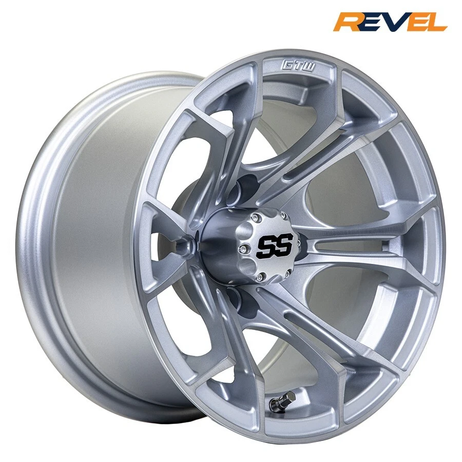 GTW Spyder 12" Matte Silver Golf Cart Wheels, 12x7, ET -.25, Set of 4 Rims Foto 3 de 4