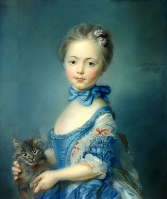 Portrait of girl and cat Oil painting Giclee Art printed on canvas L1115