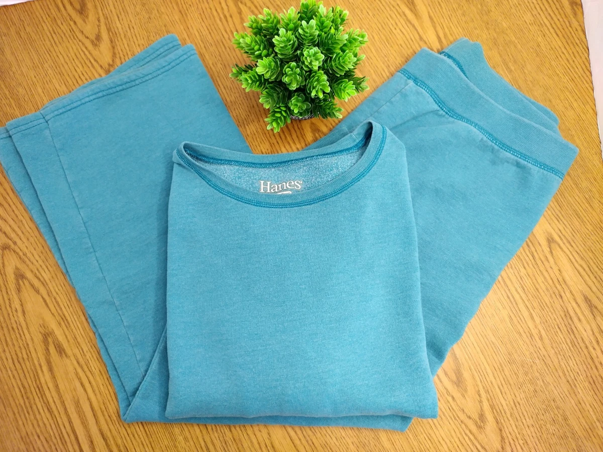 Womenu0026#039;s Hanes Sweatshirt And Sweatpants Set Wide Leg Turquoise | eBay