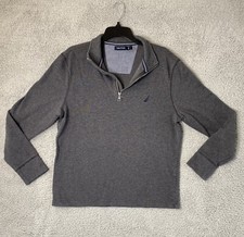Nautica Men's Sweater Size L Gray 1/4 Zip Long Sleeve Collared Pullover