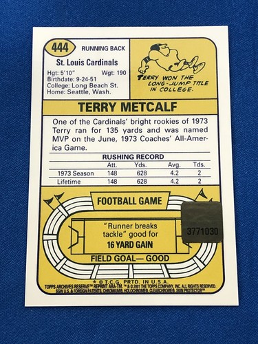 2001 Topps Archives Reserve Terry Metcalf Refractor Auto #444 Cardinals - Picture 10 of 10