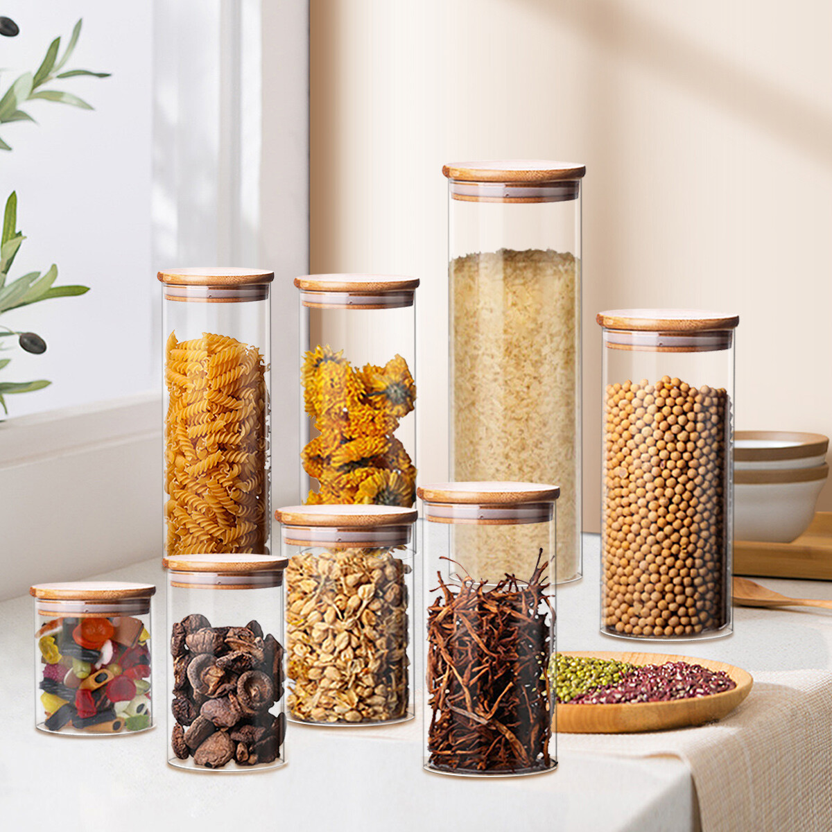 Vorratsglas Vorratsgläser Vorratsdosen Glasbehälter mit Bambus Deckel 10 Größen