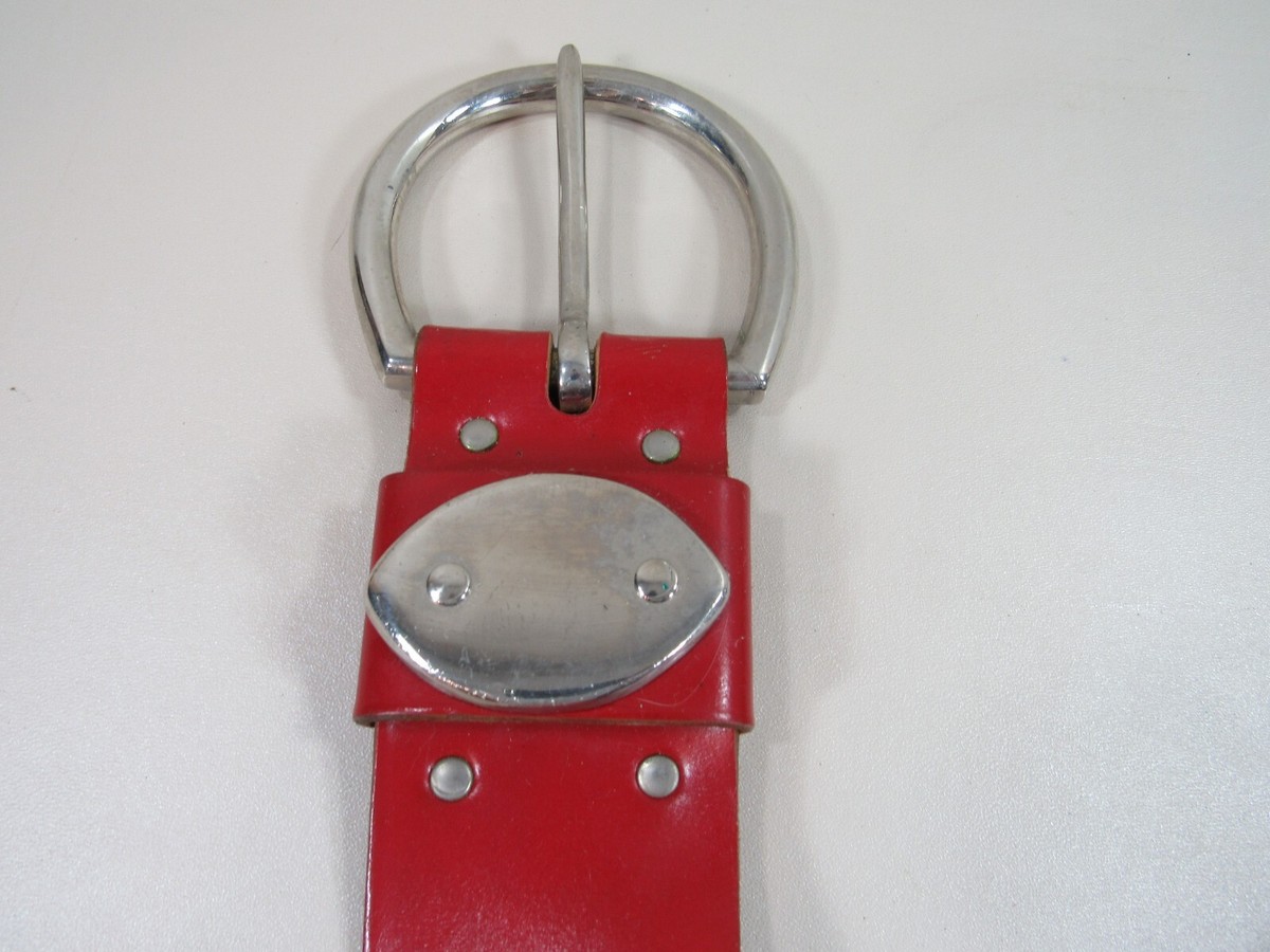 Gilles Herve Vintage Red Leather Western Belt White Whipstitch Made France Paris White Leather Vintage Belts for sale | eBay main image 3