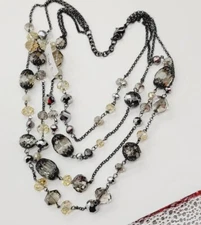 Black & Grey Beaded Multi Chain Layered NECKLACE Rocker 21"